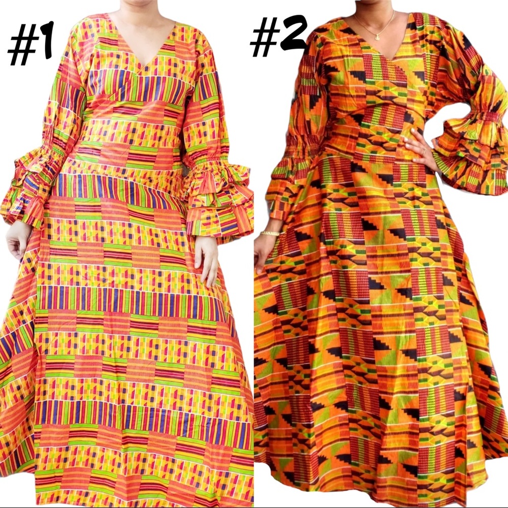 Women's Kente Maxi Wrap Dress Cotton One Size Different Colors Floor Length